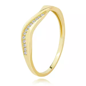 Prsteň zo žltého 14K zlata - vlnka s trinástimi čírymi briliantmi - Veľkosť: 58 mm