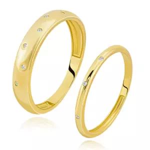 Diamantové obrúčky v žltom zlate 585 - vypuklé ramená s čírymi briliantmi - Veľkosť: 64 mm