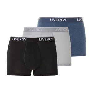 LIVERGY® Pánske boxerky, 3 kusy (M, čierna/modrá/sivá)